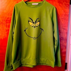 Grinch face on grinch-green pullover sweatshirt, size 3XL